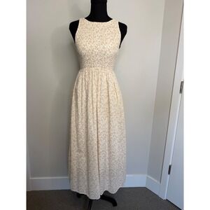 En Saison Floral Smocked Open Back Maxi Dress Cream Tan XS
